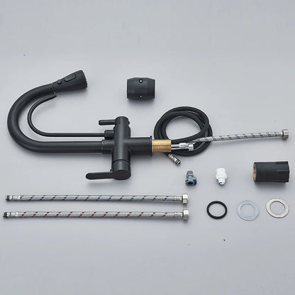 Purification Water Kitchen Faucet Black 360° Rotating Filter Water Faucets Pull Out Sprayer 3 Ways Hot Cold Water Mixer Tap