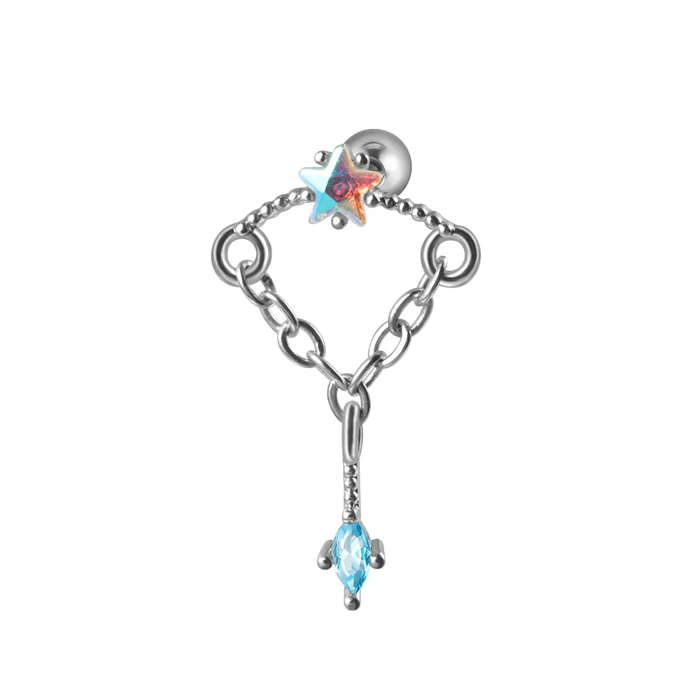 1PC 316L Surgical Steel Star Water Drop Heart CZ Chain Ear Cartilage Tragus Helix Stud Earring Daith Lobe Piercing Body Jewelry