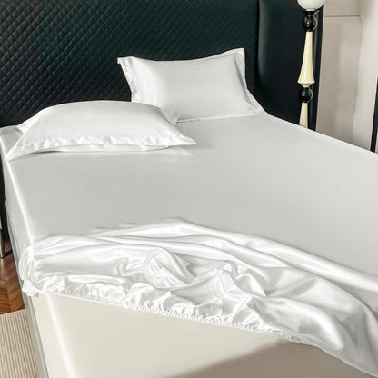 Satin Elastic Fitted Sheet Solid Mattress Cover 360 Band Bed Sheet for Single Double Couple King Queen Full Twin Bedsheet.