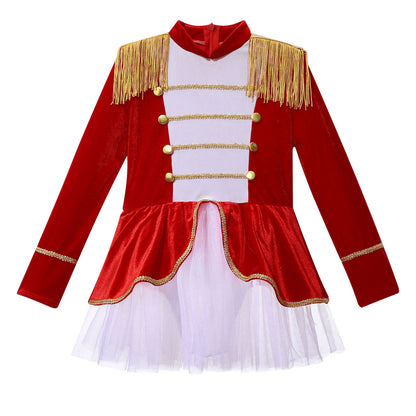 Kinder Mädchen Halloween Weihnachten Karneval Zirkus Zirkusdirektor Cosplay Performance Kostüm Langarm Mesh Trikot Tutu Kleid.