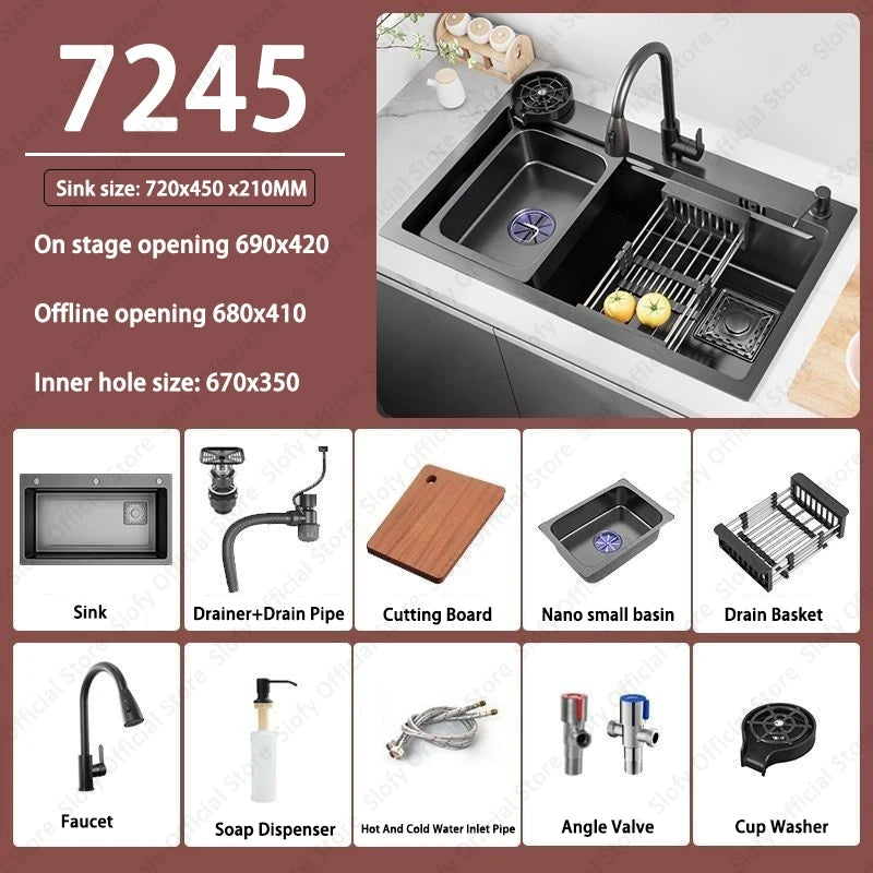 Multifunctional Kitchen Sink Large Capacity Single Bowl Stainless Steel Sink Vegetable Workstation With Faucet Drain Accessories