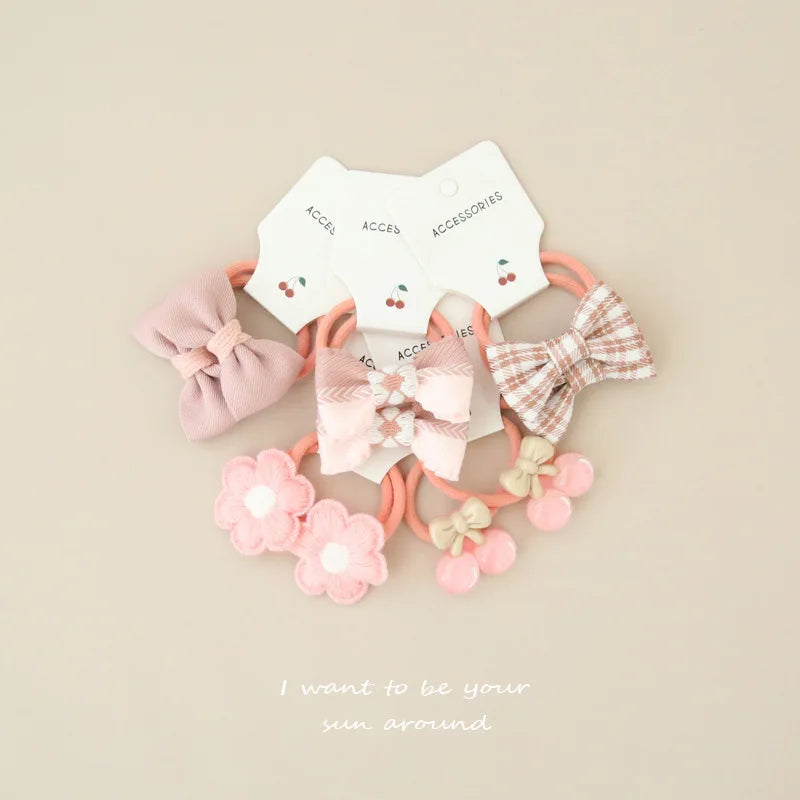 10Pcs/Lot, Elastic Hair Bow Clips for Children, Children's Headwear Hair Accessories for girls, Cute Hair ties, Lovely Hair Rope.