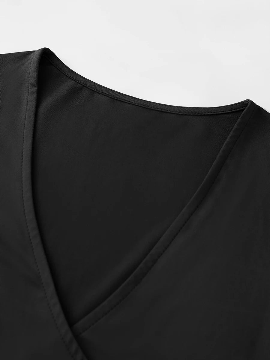 Solid Color Tie-Up Front V-Neck Long Sleeve Bottoming Shirt Women Fitness Yoga T-Shirts Seamless Workout Tops.