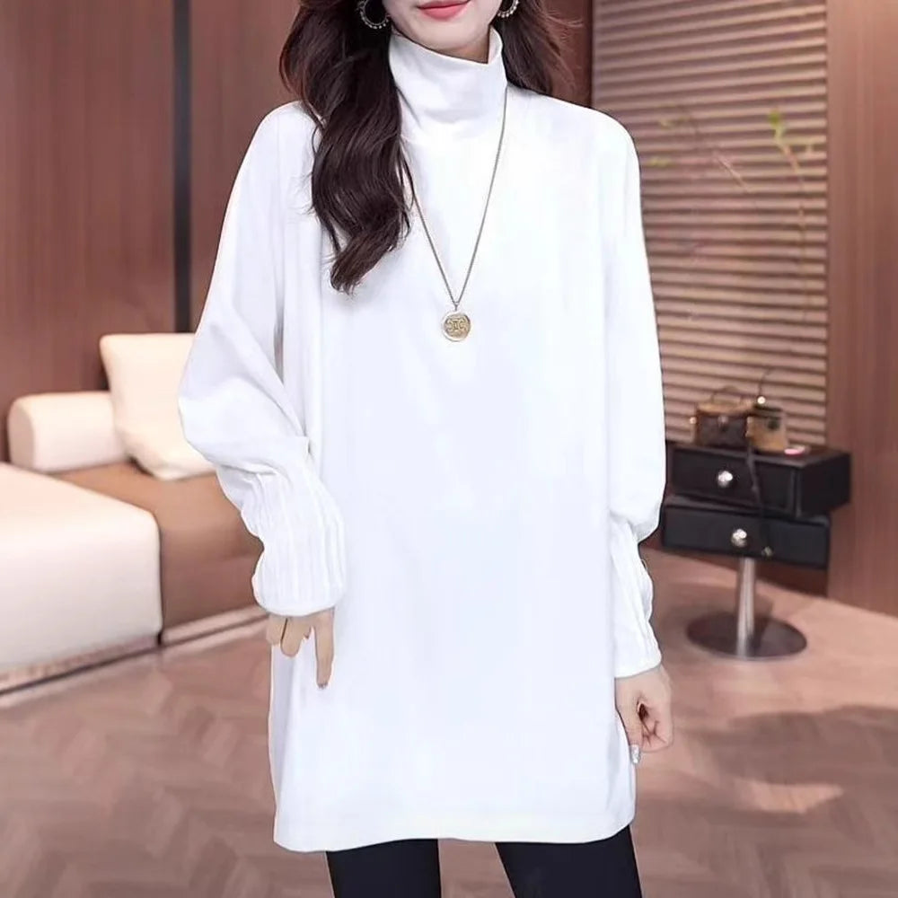 High-necked German Velvet Warm Long-sleeved T-shirt Base Shirt for Women in Autumn and Winter Mid-length Inner Tops.