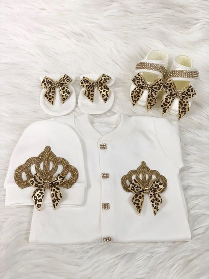 Dollbling Newborn Set Baby's Sets Rhinestone Crown 0-3 Months Hat+Bodysuits+Gloves+Shoes 4 Parts Boy Girl Jumpsuit Clothing