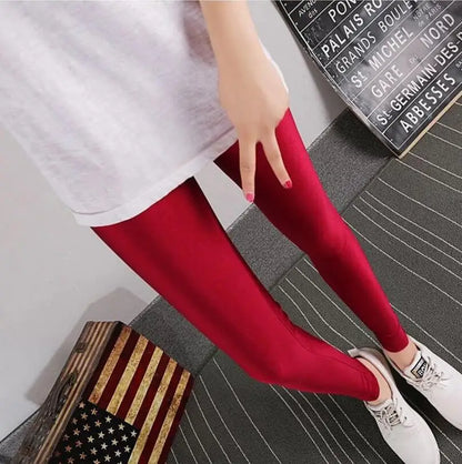New Spring Solid Candy Neon Leggings for Women High Stretched Female Legging Pants Girl Clothing Leggins Plug Size.