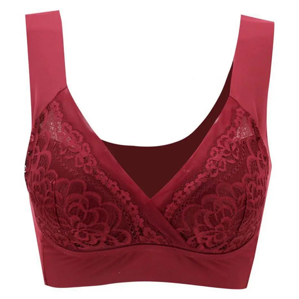 Women Bra Elastic Shoulder Strap Lace Floral Embroidery Maximum Comfort Shockproof Push-up Anti-snagging Wireless Yoga Bra.