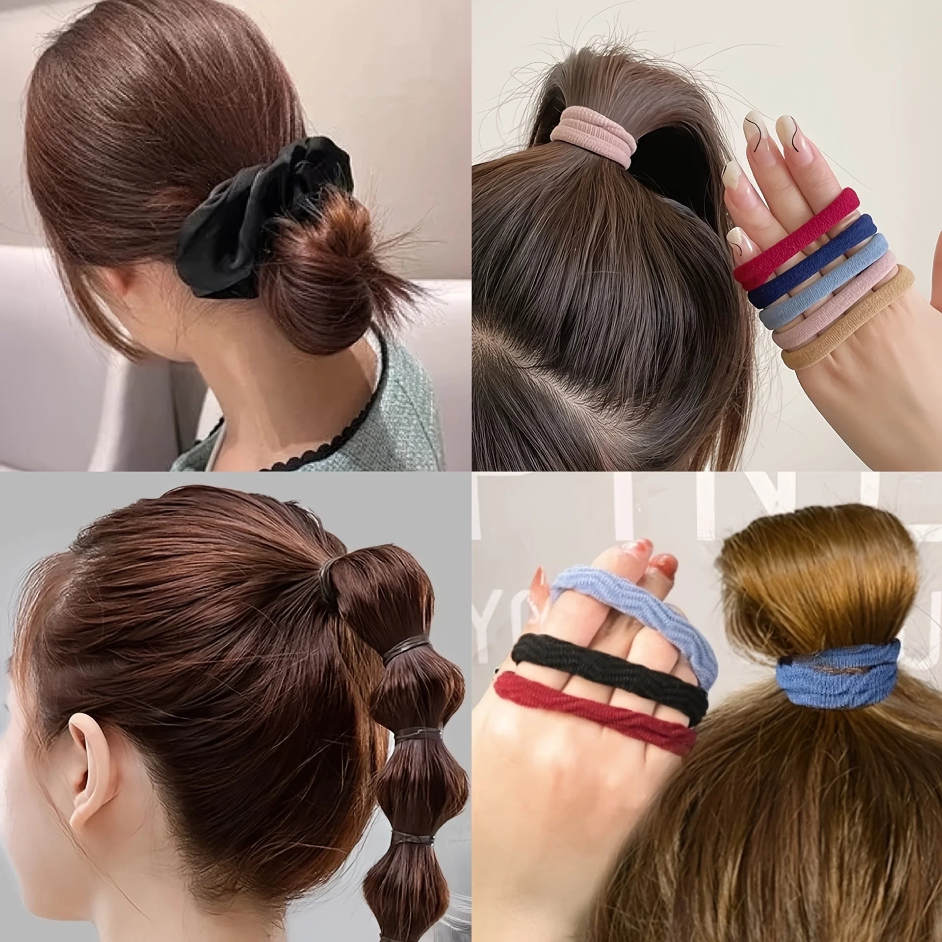 1109pcs Women Dark Hair Accessories Set Elastic Seamless Ponytail Scrunchies Small Rubber Bands Fashion Hair Ties Headbands.