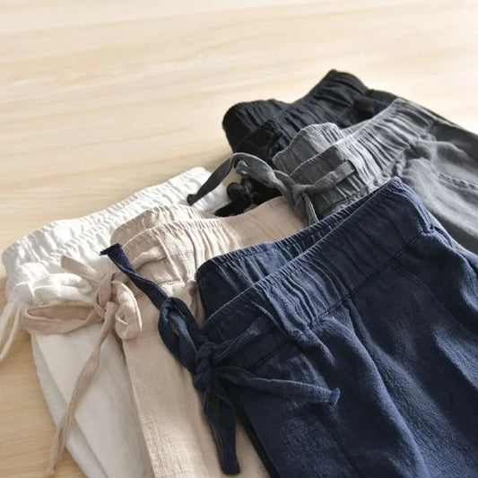 Men's Cotton Linen Casual Pants Baggy Streetwear Men Joggers Sports Trousers Solid Color Long Straight Trendy Pants for Men.