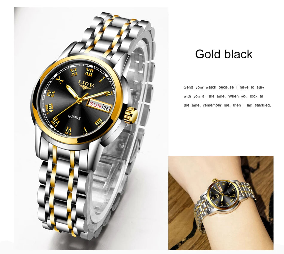 LIGE 2025 New Gold Watch Women Watches Ladies Creative Steel Women's Bracelet Watches Female Waterproof Clock Relogio Feminino.