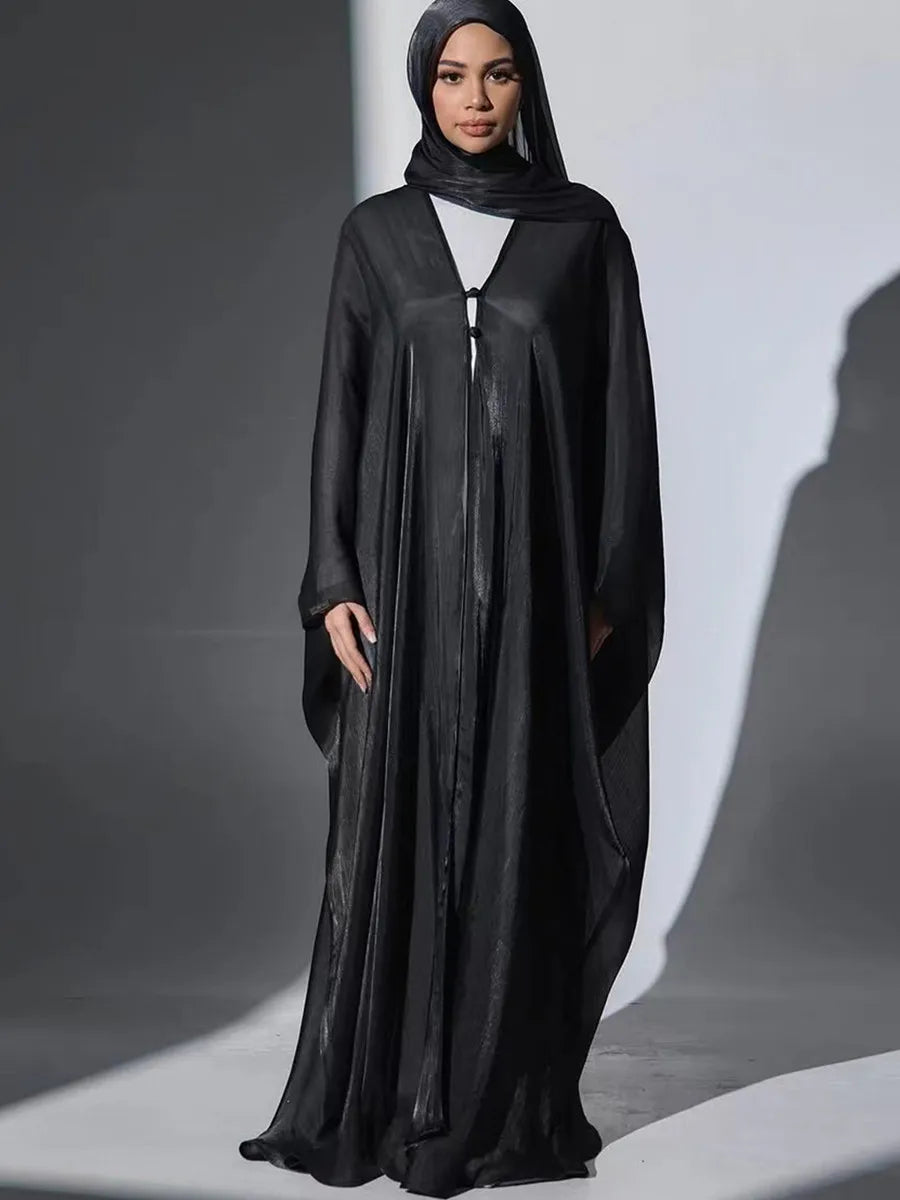 Women Eid Türkiye Dubai Solid Pleated Luxury Muslim Fashion Kimono Cardigan Long Dress Kaftan Robe Femme Islam Clothing Kebaya.