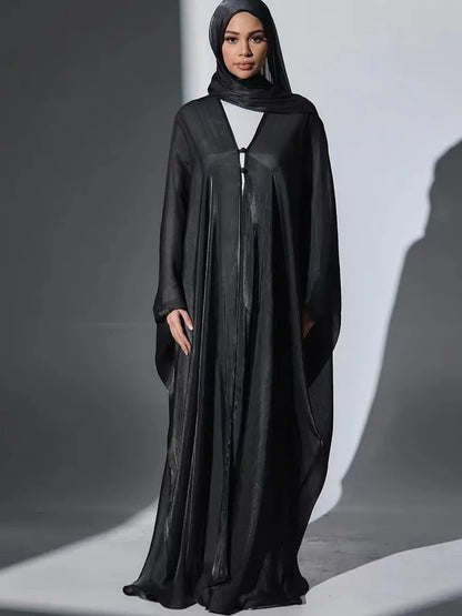 Women Eid Türkiye Dubai Solid Pleated Luxury Muslim Fashion Kimono Cardigan Long Dress Kaftan Robe Femme Islam Clothing Kebaya.