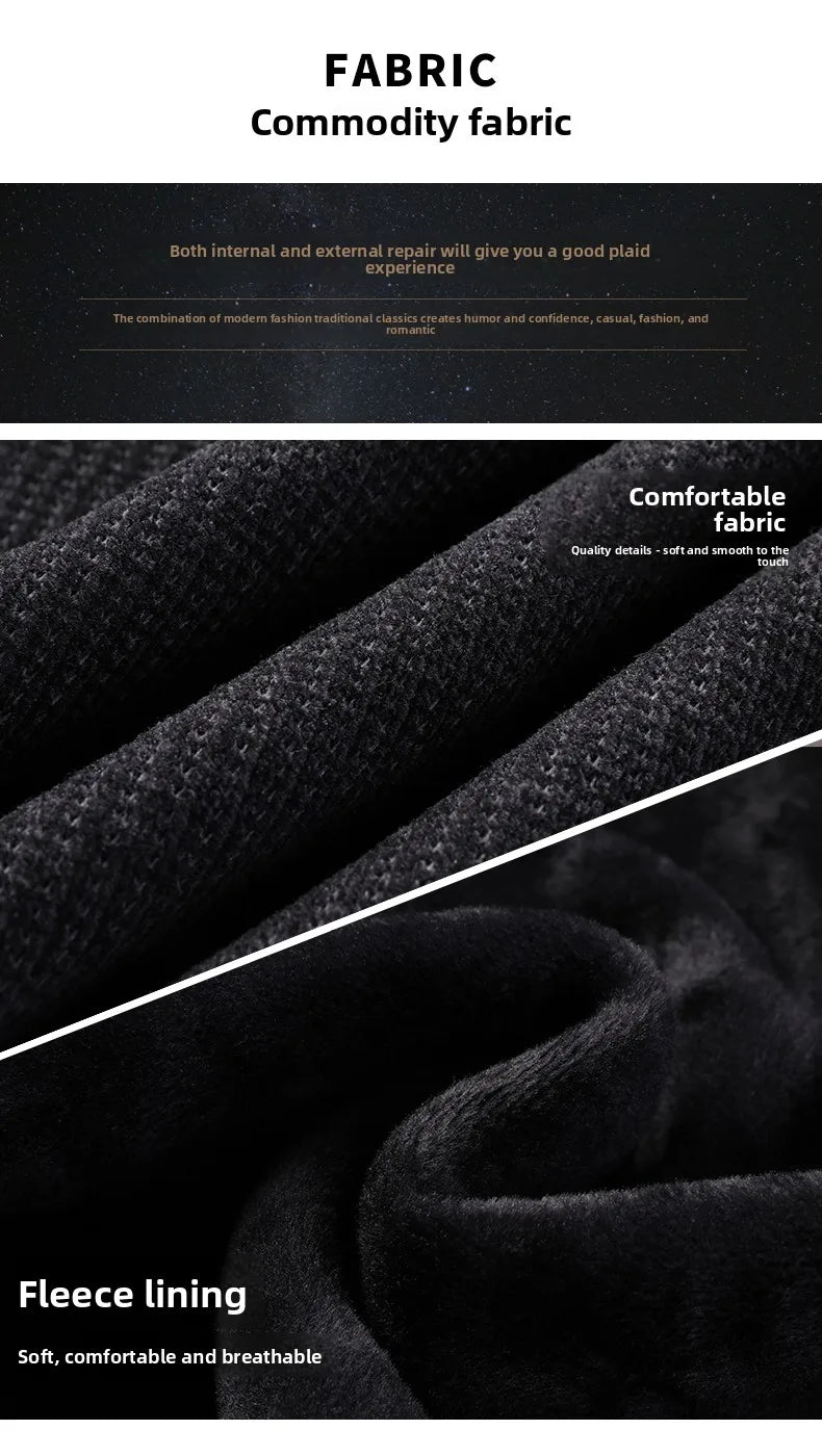 Fleece-Lined Knitted Pullover Sweater Casual Jumper for Men Insulated Warm Long Sleeve Thick Material Round Neck Design.