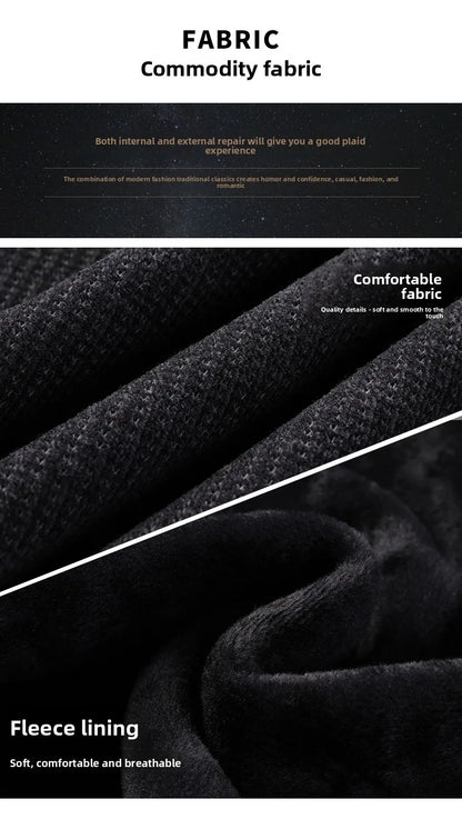 Fleece-Lined Knitted Pullover Sweater Casual Jumper for Men Insulated Warm Long Sleeve Thick Material Round Neck Design.