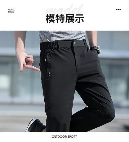 Ice Silk Men's Summer Pants Elastic Waist Straight Leg Trouser Male Quick Dry Big Size Large Plus Stretch 6XL 7XL Work Outdoor.