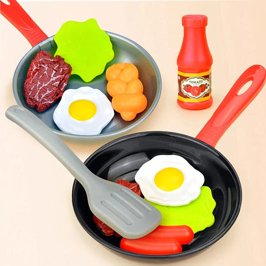 8PCS Children Kitchen Food Toys Simulation Cookware Game Set Pretend Play Pot Steak Vegetable Bread Hot Dog Omelette Kids Gift.