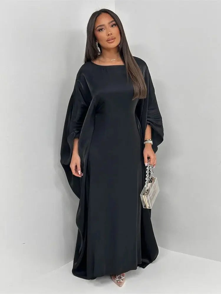 Batwing Butterfly Sleeve Satin Khimar Abaya Dubai Luxury 2024 Muslim Kaftan Dress Abayas For Women Kebaya Caftan Vestidos Femme.