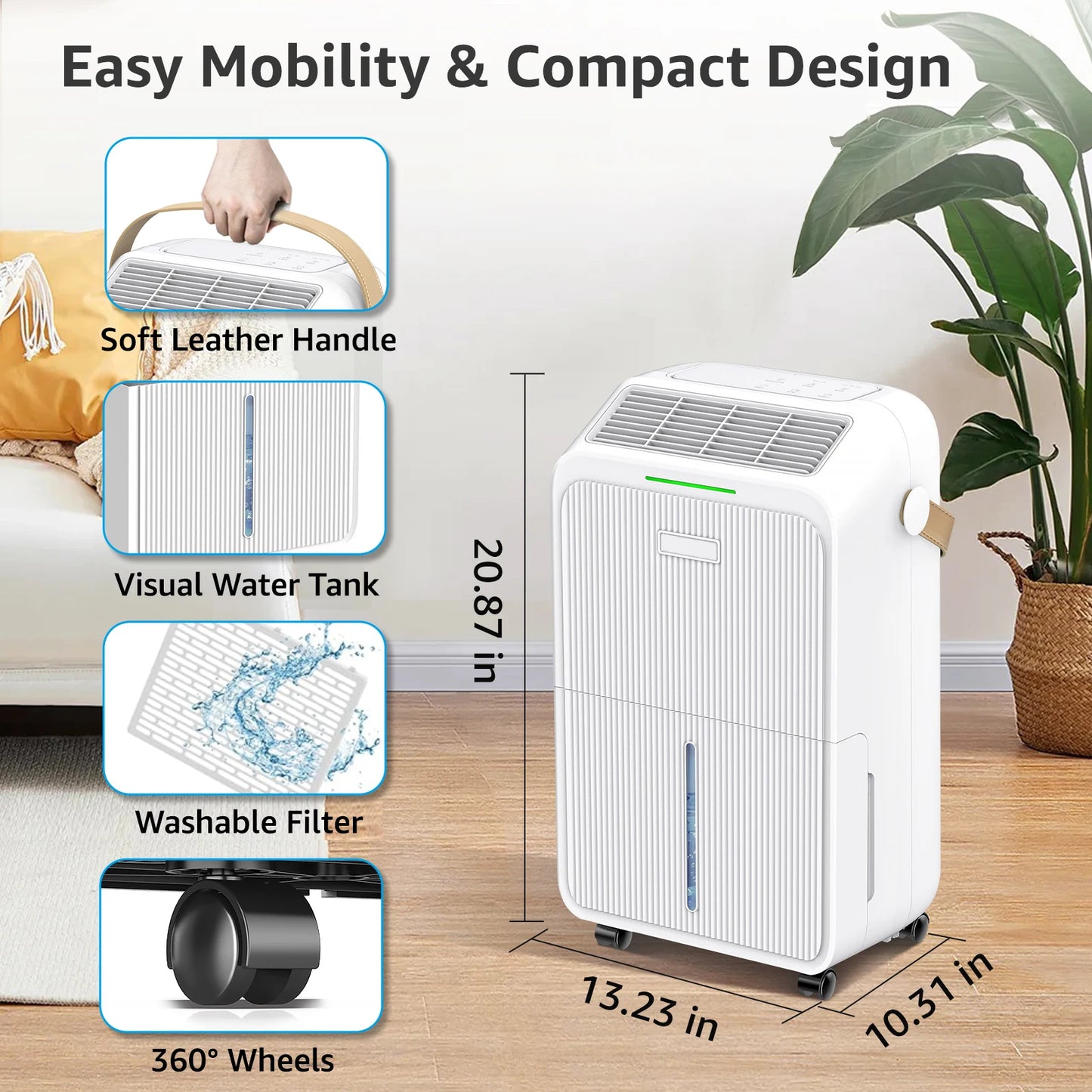 Dehumidifier 16 L/Day, Electric Dehumidifier with Drain Hose 1.2 m, Room Dehumidifier with LED Display.