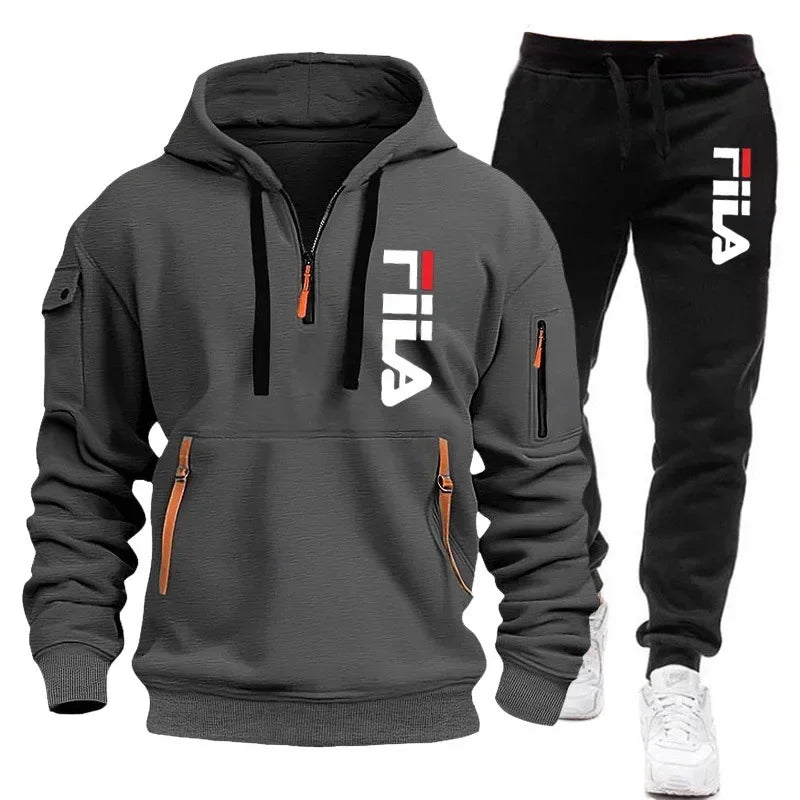 Herren-Set 2025, Herbst/Winter, neues Herren-Kapuzen-Sweatshirt + lange Hose, zweiteiliges Set, Outdoor-Pullover mit mehreren Taschen, Sport.