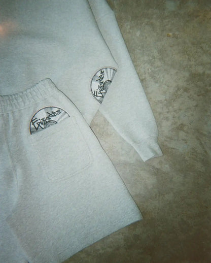 Grey Disc Pattern Mens Shorts Set Sporty Casual Wear Comfortable Loose Tracksuit Breathable Fabric Minimalist Modern Athleisure.