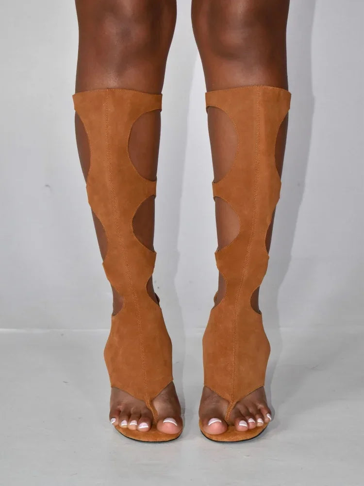 2025 New Luxury Women's Knee-High Boots | Real Horsehair Cut-Out Stiletto Heel & Rear Zipper | Evening Party Club Dress Shoes.