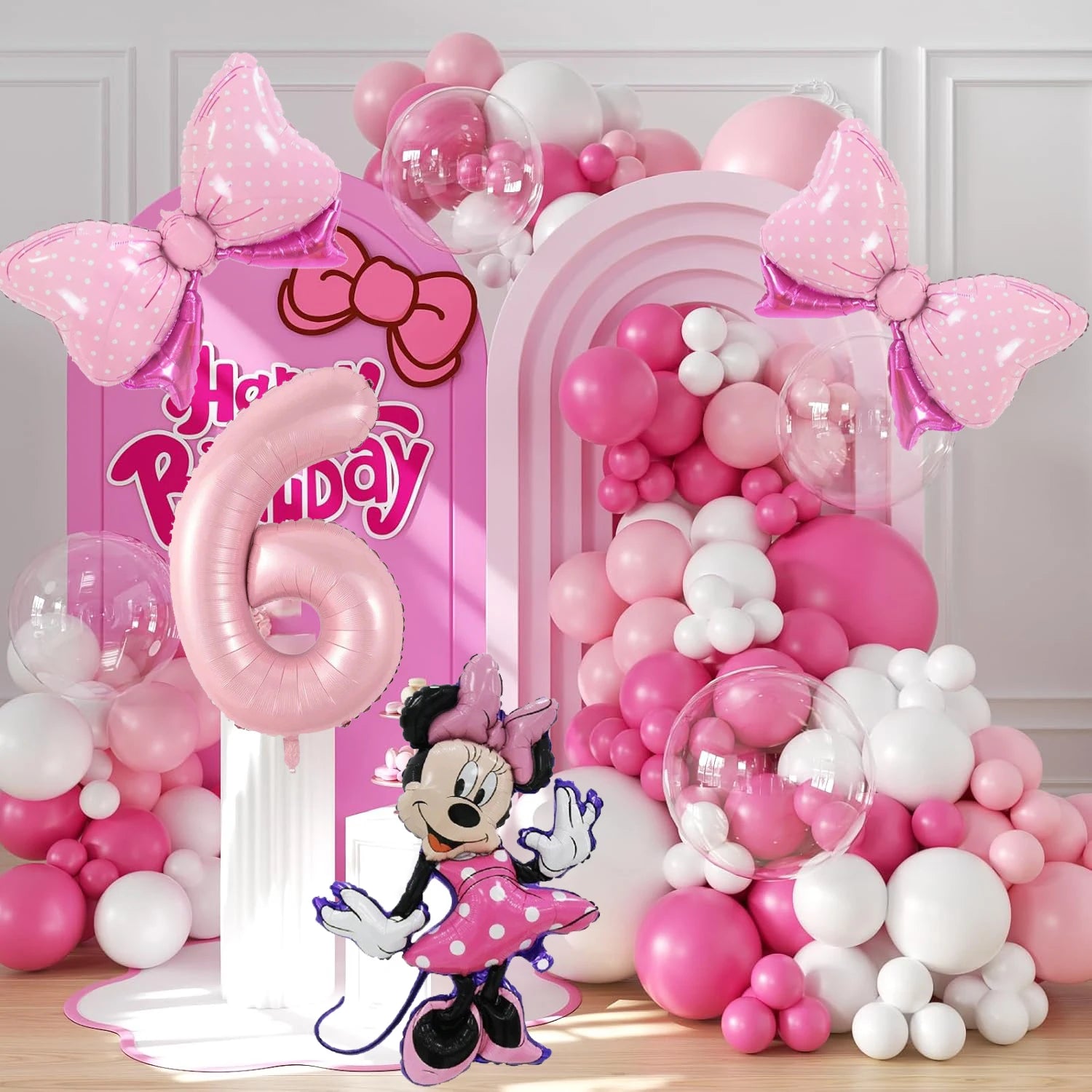 128PCS Minnie Maus Rosa Schleife Aluminium Form Ballon Girlande Bogen Set Mädchen Prinzessin Geburtstag Party Baby Dusche Dekoration Lieferungen.