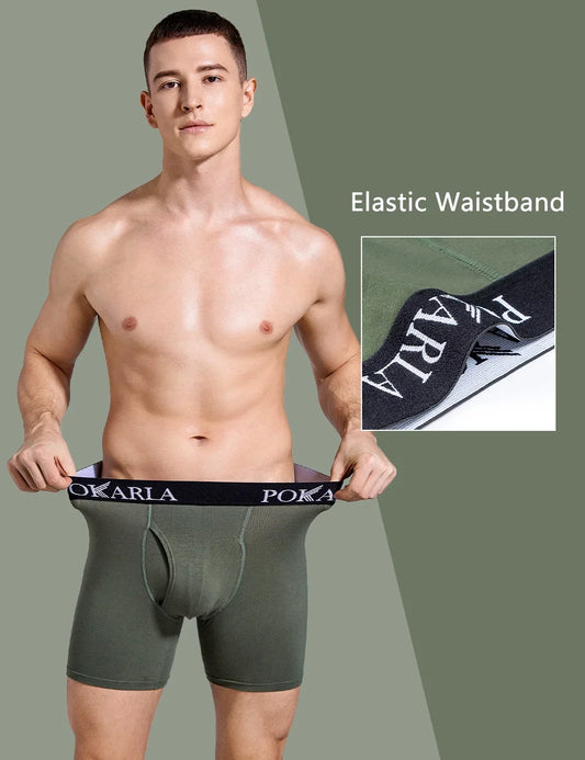 POKARLA 5 Stück Herren-Boxershorts aus Baumwolle, offene Fliege, U-Beutel, weiche, atmungsaktive Herrenunterwäsche, ohne Etikett, sexy Unterhose, elastisches Höschen