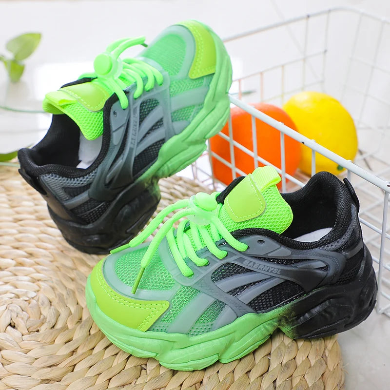 Girls Cute Gradient Mesh Sneakers Low Top Breathable glowing Platform Sports kids Shoes.