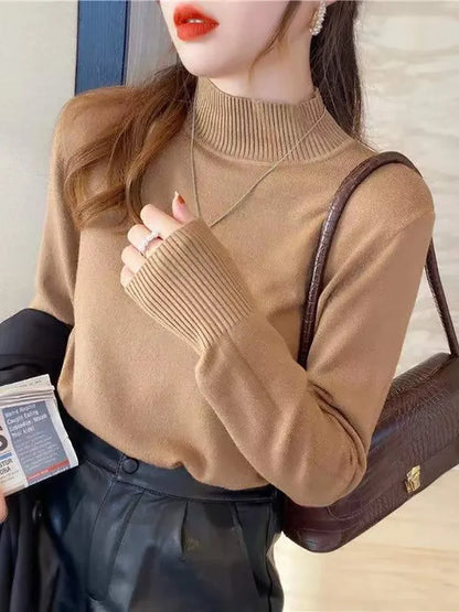 Herbst Winter Chic Bottom Pullover Frauen Mode Rollkragen Pullover Lose Langarm Gestrickte Jumper Weiche Warme Pull Femme Top