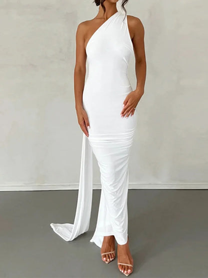 Neon Y2K Kleidung eine Schulter ärmellose rücken freie geraffte figur betonte Maxi kleider für Frauen Club Geburtstags feier Abend Abschluss ball