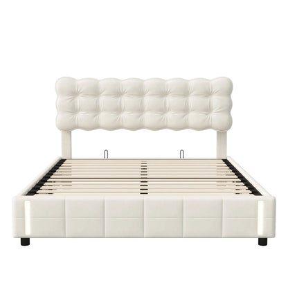 Lazyspace Polsterbett mit Kopfteil, hydraulisches Bett mit Stauraum und LED, für Jugendliche, Erwachsene, Samt, ohne Matratze, 160 x 200 cm