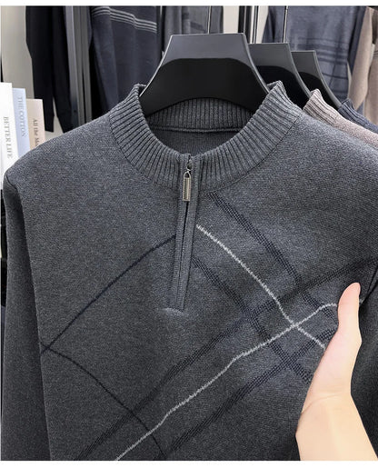 Men's New Thickened Turtleneck Knitwear Autumn Winter New Zipper Solid Color Sweater Middle Aged Warm Knit Top
