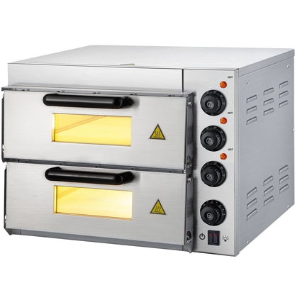 SucceBuy Kommerzieller Pizzaofen auf der Arbeitsplatte, 35,6 cm Doppeldeckschicht, 110 V, 1950 W, elektrischer Pizzaofen aus Edelstahl