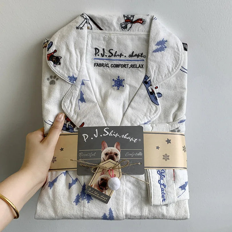 2025 New Pajamas Suit Cotton 2 Piece Set Women Print Cartoon Nightwear Long Sleeve Trousers Set Autumn Loungewear Home Clothes