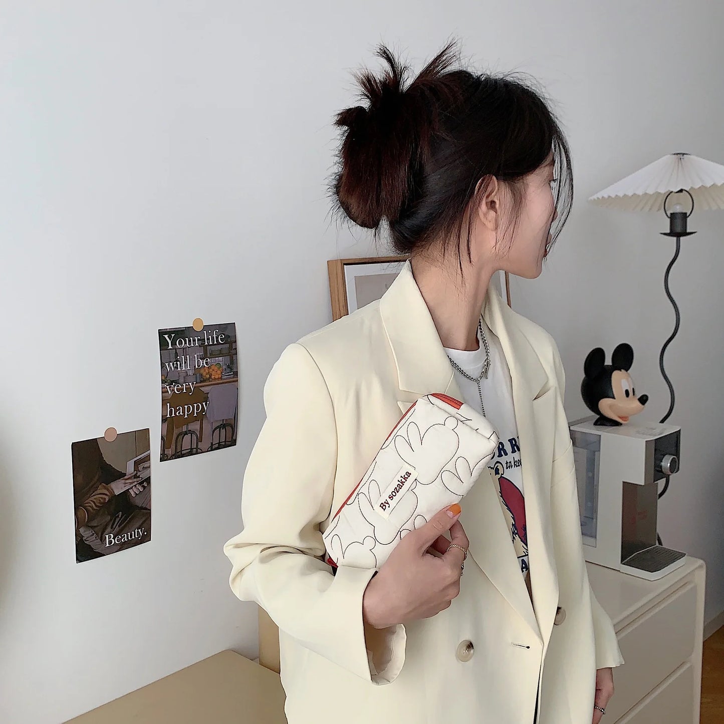 2025 Cute Rabbit Travel Cosmetic Lipstick Purse Storage Bag Kawaii Women Makeup Handbags Organizer Wallet Pouch Pencil Case Bags