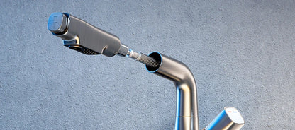 Hot and cold faucet bathroom sink vanity with pull-out function that can be raised and lowered 360º rotating mixing spray faucet