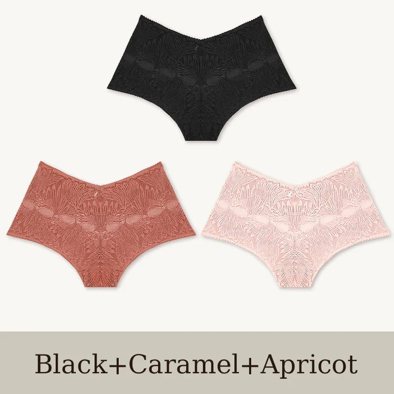 3Pcs Women's Seamless Lace Briefs Women Plus SizePanties Solid Color Breathable Underwear Female Low Waist Soft Lingerie S-XL.