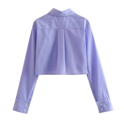 Women Fashion Loose Cropped Shirts Vintage Long Sleeve Front Button Female Blouses Blusas Chic Tops.