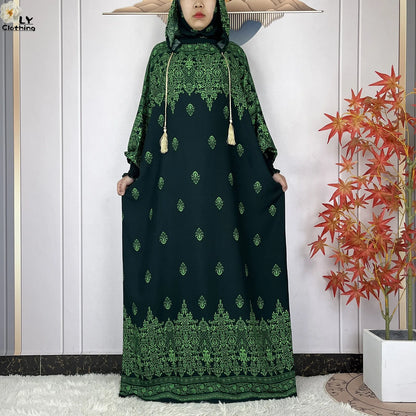 2025 Women Long Sleeves Dress Cotton Ramadan Abaya with Two Hats Muslim Women's Kaftan Dress Dubai Turkey Islam Prayer Clothing