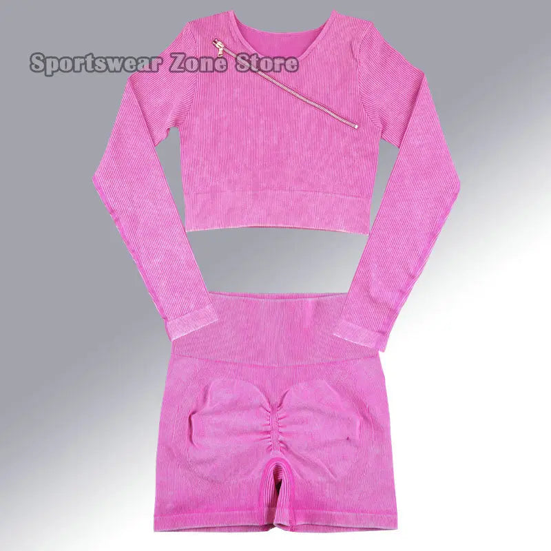 Yoga Suit High Waist Leggings Running Training Tights Sports Outfits Long Sleeve Crop Top Bra Seamless Fitenss Set Fitness Wear