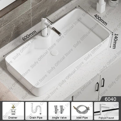 Large Square Ceramic Washbasin For Bathroom Countertop Basin White Sink Above Counter Pedestal Hotel Home Balcony Bathroom Sinks