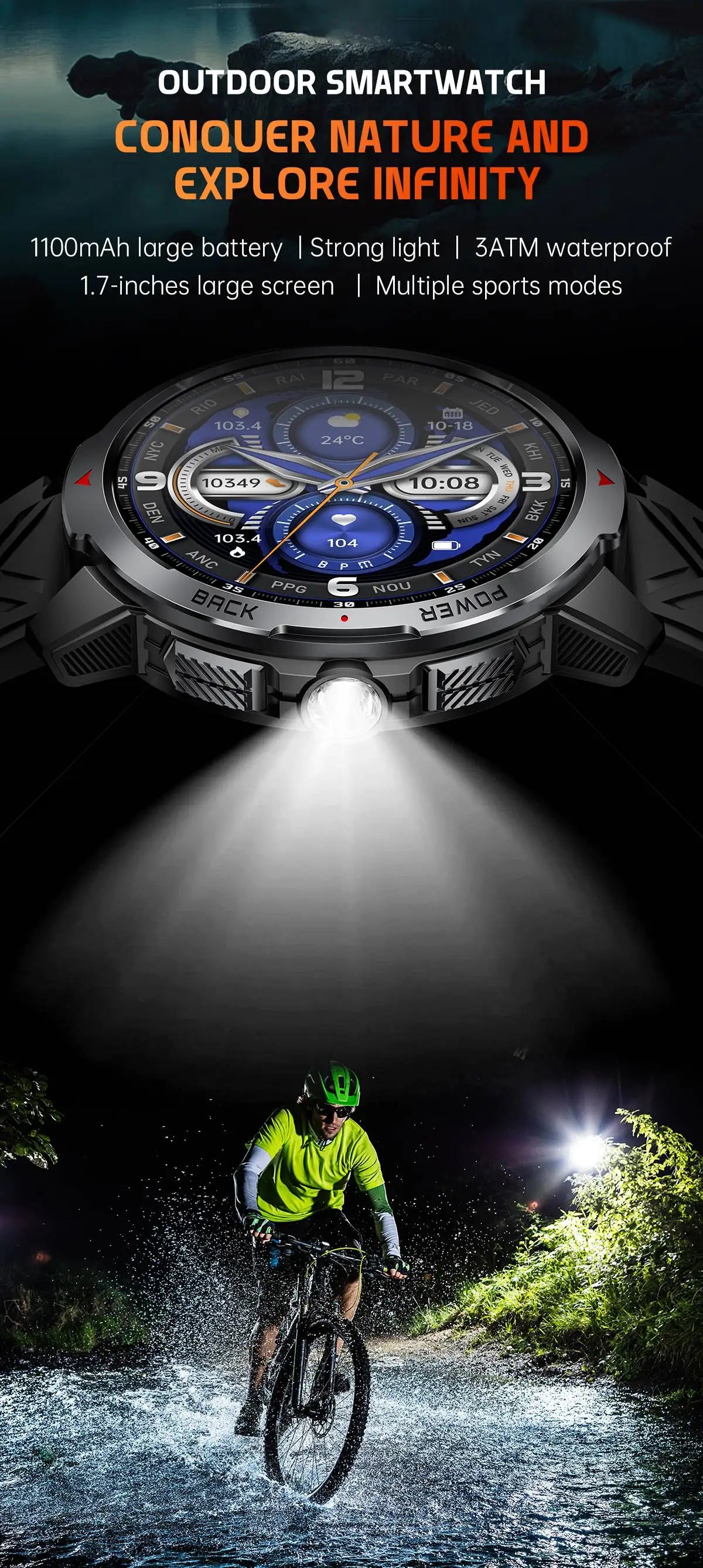 LIGE New For HUAWEI XIAOMI 1100mah Smart Watch Men Compass Flashlight 3ATM Waterproof Sports Fitness Bluetooth Call Smartwatch.