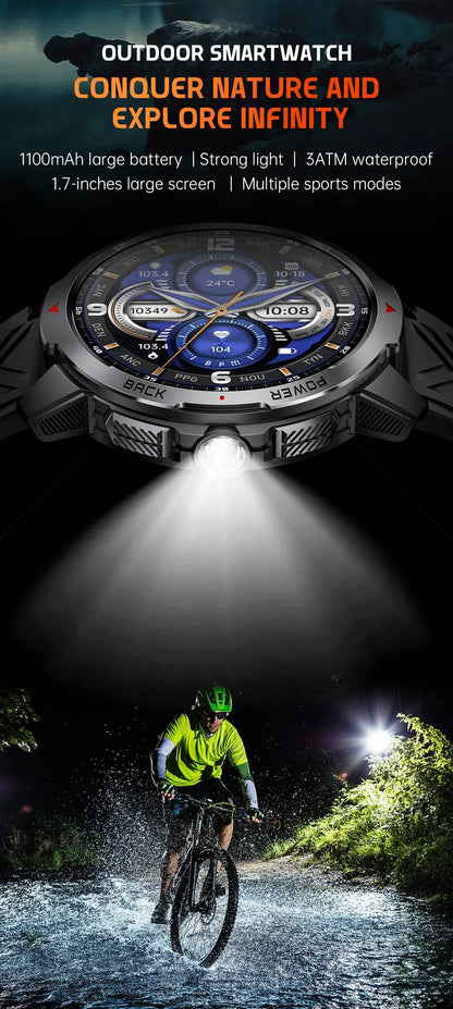 LIGE New For HUAWEI XIAOMI 1100mah Smart Watch Men Compass Flashlight 3ATM Waterproof Sports Fitness Bluetooth Call Smartwatch.