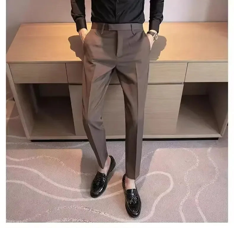 English Gentleman's Coffee Color Business Suit Pants Casual Draped Trousers For Men Fashionable Spring Autumn Small Foot.