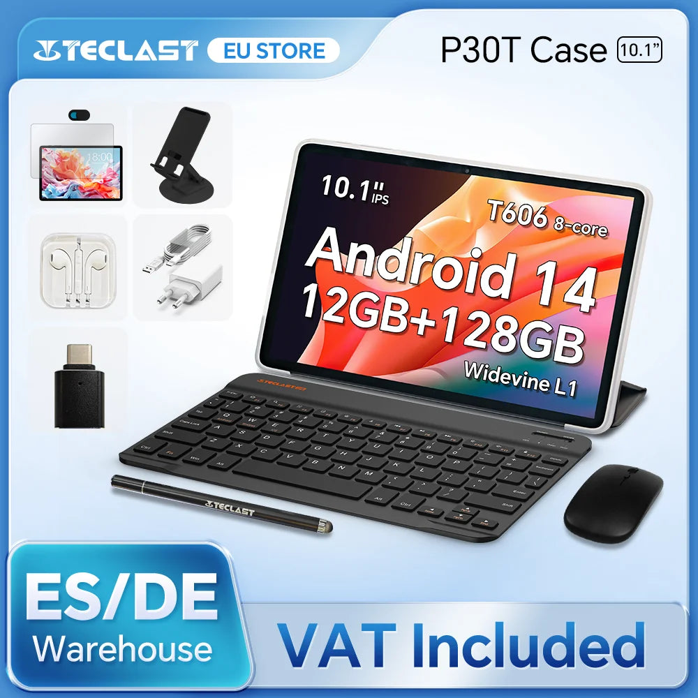 Teclast P30T Set 10.1" Tablet Android 14 T606 8-core Max 12GB RAM 128GB ROM 6000mAh Keyboard/Case/Mouse/Stylus/Headphone/Stand.
