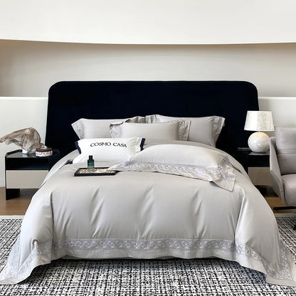 100% Egyptian Cotton White Luxury Embroidery Hotel Style Bedding Set Duvet Cover Set Flat/Fitted Bed Sheet Pillowcases 4Pcs.