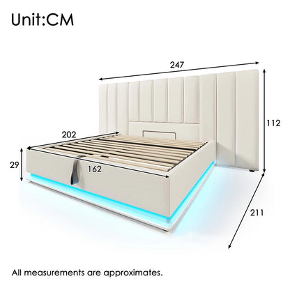 KOMHTOM Polsterbett, Stauraumbett mit LED und USB-C Ladefunktion, PU (Ohne Matratze und Nachttisch)