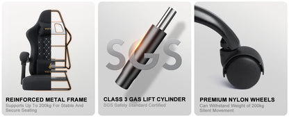 Gaming Chair mit Spring Kissen, Ergonomischer Gaming Chair Gamer Chair mit Kopfstütze, Lendenkissen and Footrest, Hö