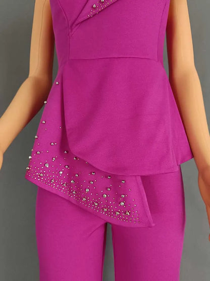 High Waist Strapless Jumpsuit Rivet Collar Lady Evening and Party Tube Top Jumpsuit for Women Elegant Sexy Birthday Jumpsuit.