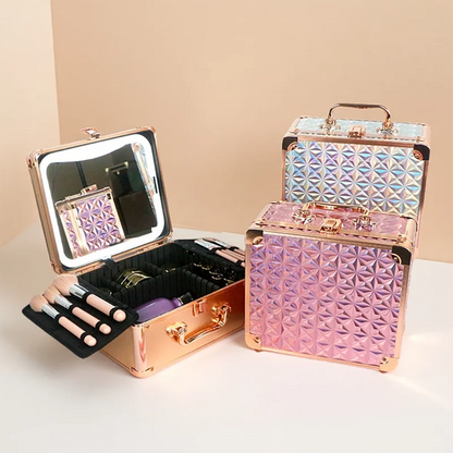 Portable Makeup Case With Light and Mirror 3 Adjustable Brightness LED Cosmetic Case Makeup Organizer Travel Train Case Storage.